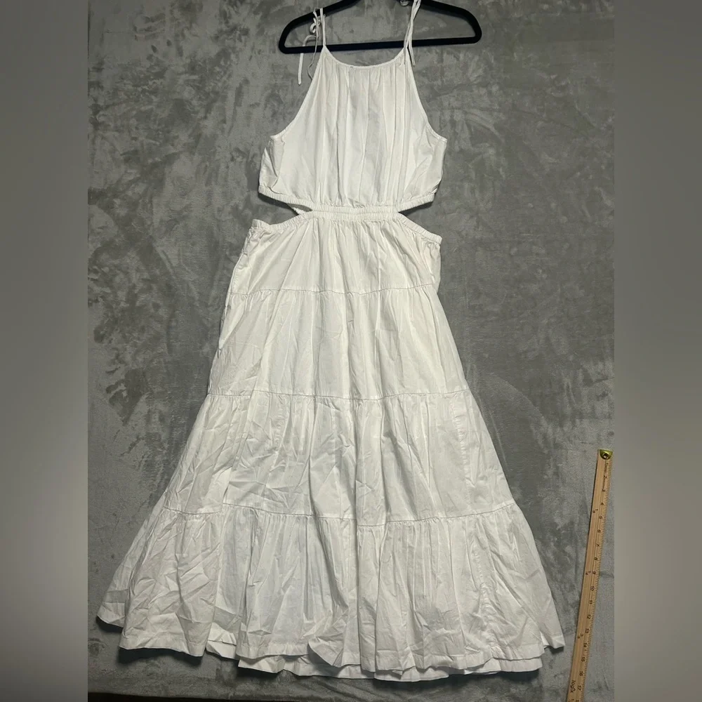 J Crew Harbor Side Cutout Maxi Dress Women’s XL White Tie Strap Pockets - Picture 3 of 9